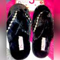 Jessica Simpson Shoes | Jessica Simpson Black Fur Rhinestone Flip Flop Bedroom Slippers Ladies Sz Md Nwt | Color: Black/Silver | Size: 7