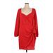 Ava & Viv Casual Dress - Mini Plunge 3/4 sleeves: Red Solid Dresses - Women's Size 1X