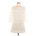 Forever 21 Casual Dress - Mini Scoop Neck 3/4 sleeves: Ivory Dresses - Women's Size Medium