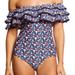 Kate Spade Swim | Kate Spade Floral Ruffle Off The Shoulder Swimsuit One Piece Modest Coastal Cute | Color: Blue/Red | Size: S