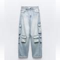 Zara Jeans | New With Tags Never Worn Zara Cargo Mid Rise Jeans Size 6 /38 | Color: Blue | Size: 6