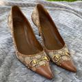 Gucci Shoes | Gucci Horsebit Logo Kitten Heels Size 7.5 | Color: Brown/Tan | Size: 7.5