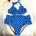 J. Crew Swim | J Crew Womens Blue Polka Dot Two-Piece High Waist Bikini Swimsuit | Color: Blue | Size: L