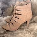 Jessica Simpson Shoes | Jessica Simpson 8.5 M Lace Up Sandals Open Toe Heels Sandal Pumps Tan Taupe | Color: Cream/Tan | Size: 8.5