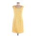 Adrianna Papell Casual Dress - A-Line Scoop Neck Sleeveless: Yellow Print Dresses - Women's Size 8