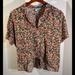 Nine West Tops | Nine West Short Sleeve Button Up Tie Knot Floral Blouse Multicolored Size L | Color: Green/Red/White/Yellow | Size: L