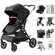 Baby Pram Pushchair 3 in 1 ​Travel System Buggy Stroller with Car Seat Rain Cover Mosquito Net Cotton Pad Mummy Bag Fleece Hand Muffs Walking Harness Grey