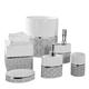 Creative Scents Mirror Damask 6-Piece Bathroom Accessory Set Includes Decorative Soap Dispenser/Soap Dish/Tumbler/Toothbrush Holder/Tissue Cover/Wastebasket (Grey & White)