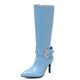 PanaLuxe Silver Knee Boots Women Pointed Toe Stiletto Boots Sparkly Boots High Heels Fancy Dress Boots Zipper Blue 8