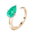 Mesnt Yellow Gold Rings For Wedding, Womens 9K Yellow Gold Open Ring with Teardrop Lab Created Emerald 1ct (Customize Size)