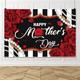 Renaiss 10x7ft Happy Mother's Day Backdrop Banner Red Rose Black White Stripes Pearls Mother's Day Photography Background Striped Mother's Day Party Decors Mother's Day Photo Studio Booth Props