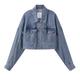 EVANEM Women'S Cropped Denim Jacket Lapel Blazer Jacket Stylish Baggy Suit Jackets Y2K Jean Jackets Transitional Jacket Bolero Casual Ladies Trucker Jacket,L