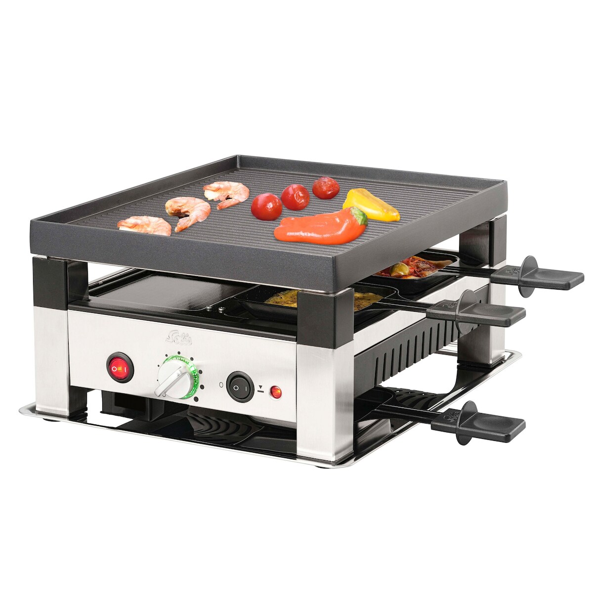 Solis 5 in 1 Raclette Tischgrill, 1020 W, 4 Personen, Mini Pizza Mini Wok Crepes Image