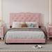 Full/Queen Size Upholstered Bed Frame with Tufted Headboard, Modern Velvet Platform Bed with Rivet Design for Bedroom Guestroom