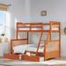 Twin over Full Bunk Bed with Ladders and Guardrails, Solid Wood Kids Bed Frame with 2-Storage Drawers for Bedroom, Walnut