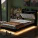 Twin/Full Size Upholstered Bed Frame with Storage Headboard and LED Light Strips, Modern Platform Bed with 2 USB Charging Deisgn