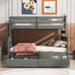 Wood Twin over Full Bunk Bed with 2 Drawers, Guardrails and Solid Wood Slats for Kids, Boys and Girls