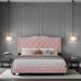 Modern Velvet Queen Size Upholstered Platform Bed with Rivet Design,Pink
