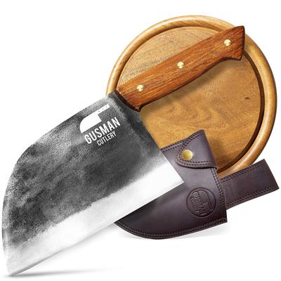 Heavy Duty Butcher Knives Set Professional Carbon Steel Cleaver Knife w/ Sheath Rustic Full Tang Big Camp Bone Chopper