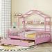Wooden Full Size House Bed with 2 Drawers,Kids Bed with Storage Shelf, Pink