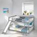 Full over Full Bunk Bed with Convertible Slide, Pine Wood Kids Bed Frame with Ladder for Bedroom and Guest Room, Grey