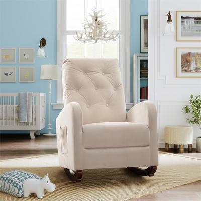 High Back Nursery Rocking Chair, Modern Fabric Padded Seat Armchair