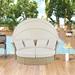 Outdoor Round Patio Daybed Wicker Rattan Double Daybed with Retractable Canopy & 4 Pillows for Lawn Garden Backyard Porch Pool