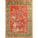 Floral Orange Art Deco Oriental Area Rug Handmade Wool Carpet - 7'10" x 10'0"