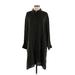 Eileen Fisher Casual Dress - Shirtdress High Neck 3/4 sleeves: Black Print Dresses - Women's Size X-Small