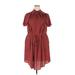 City Chic Casual Dress - Mini Tie Neck Short Sleeve: Burgundy Solid Dresses - Women's Size 22 Plus