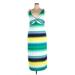 I.N. Studio Casual Dress - Sheath V-Neck Sleeveless: Green Stripes Dresses - Women's Size 2X