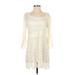 Free People Casual Dress - Mini Scoop Neck 3/4 sleeves: Ivory Solid Dresses - Women's Size X-Small