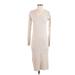 Tea n Rose Casual Dress - Sweater Dress V-Neck 3/4 sleeves: Ivory Print Dresses - Women's Size Small