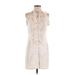 Nanette Lepore Casual Dress - Shift Tie Neck Sleeveless: Ivory Solid Dresses - Women's Size 2