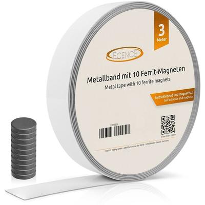 Ecence - 3m Metallband selbstklebend starke Haftung mit 10x Ferrit Magneten Image