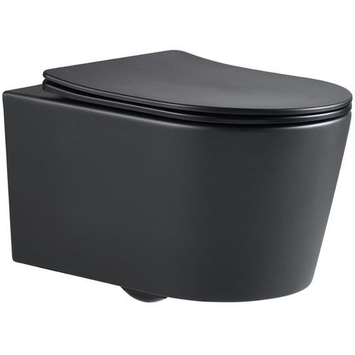 Wand-WC ohne Spülrand und unsichtbare Befestigungen + Sitz mit Absenkautomatik (BlackSATrimless)