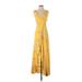 Flynn Skye Casual Dress - Wrap Plunge Sleeveless: Yellow Print Dresses - Women's Size X-Small