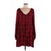 ee V Neck Long sleeves:some Casual Dress - Shift V Neck Long sleeves: Red Plaid Dresses - Women's Size Medium