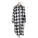 Sweet Lovely by Jen Casual Dress - Shirtdress High Neck 3/4 sleeves: Gray Checkered/Gingham Dresses - Women's Size 3X