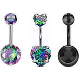 3PCS/Lot Surgical Steel Crystal Belly Button Piercing Set 14G Heart Belly Piercing Pack CZ Navel Ring Set Cute Belly Bar Bulk