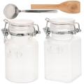 2 Sets Clear Glass Containers Spoon Bottle Space-saving Airtight Jar Cream Powder Holder Sealed Filling Square Abs