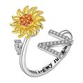 Quinlirra Easter Rings for Women Clearance Sunflower Rotating Ring 26 Letter Ring Sunflower Rotating Open Ring To Decompress Anxiety Ring Female