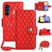 SaniMore Case for Samsung Galaxy A25 PU Leather 3D Lattice Stylish for Girls Crossbody Lanyard Flip Kickstand Card Slots Cash Pocket Magnetic Clasp Full Protective Shockproof Wallet Shell Red