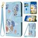 Phone Case for Samsung Galaxy A34 5G Wallet Cover with Crossbody & Wrist Strap Elegant PU Leather Flip Flower Pattern Kickstand Credit Card Holder Phone Case Cover for Galaxy A34 5G Blue