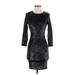 Alice + Olivia Casual Dress - Bodycon Crew Neck 3/4 sleeves: Black Print Dresses - Women's Size 4