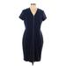 Ellen Tracy Casual Dress - Sheath V Neck Short sleeves: Blue Print Dresses - Women's Size 12 Petite