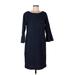 Talbots Outlet Casual Dress - Shift Crew Neck 3/4 sleeves: Blue Print Dresses - Women's Size 12