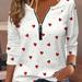 Plus Size Heart Print T-shirt, Casual Zip Front Long Sleeve Top For Spring & Fall, Women's Plus Size Clothing