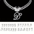 Hip Hop White Letter Initial Cuban Butterfly Layered Necklace