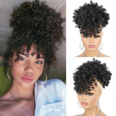 Afro Puff Drawstring Ponytail With Kinky Curly Hair Clip In Bangs Short Ponytail Hair Extensions Updo Hairpieces For Women Hair Accessories